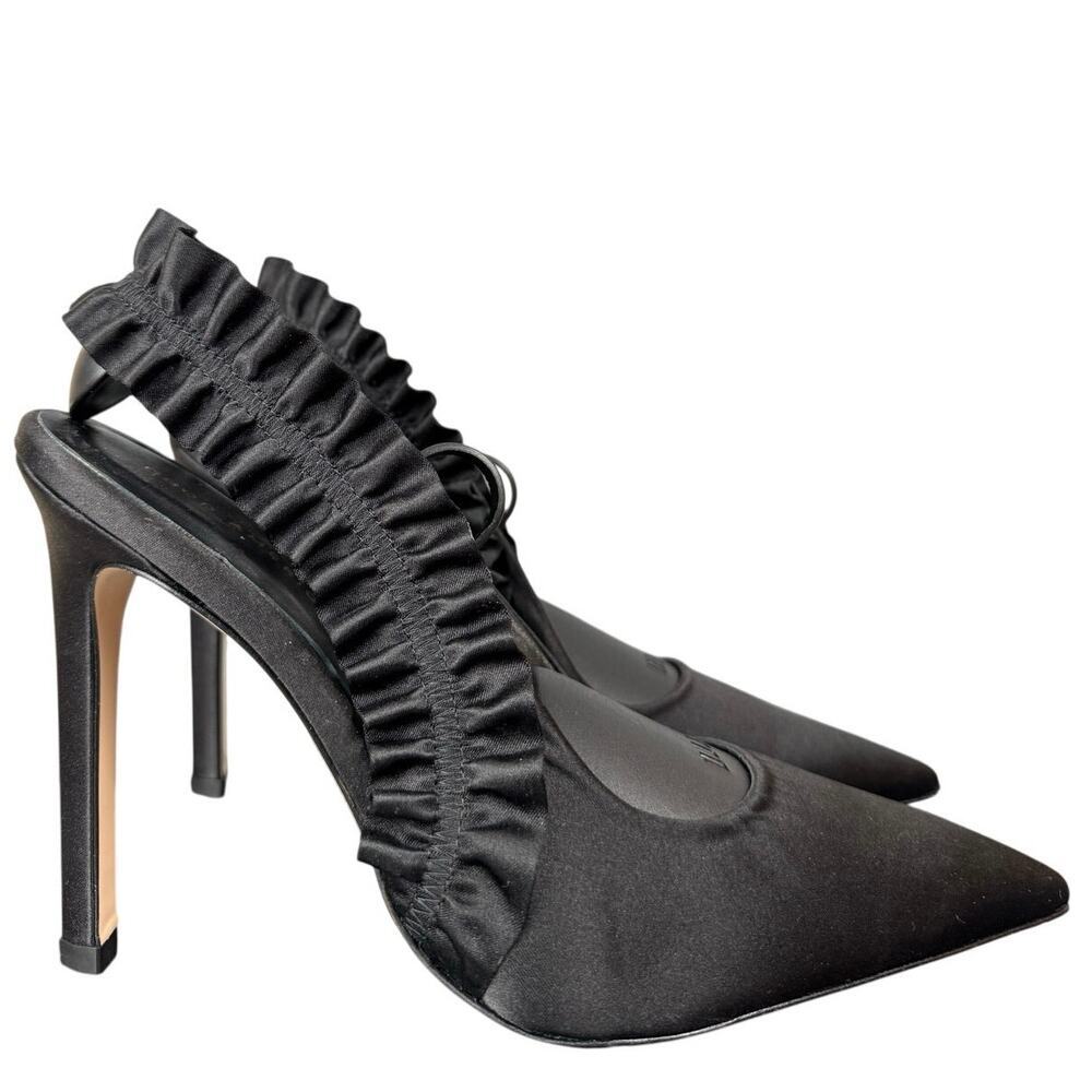 Good‎ American The Show Off Slingback Pump In Black Satin Women’s Size 11 US - Picture 3 of 8
